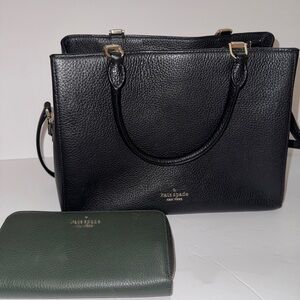 Kate Spade Black and Green Leather Tote and Wallet Set